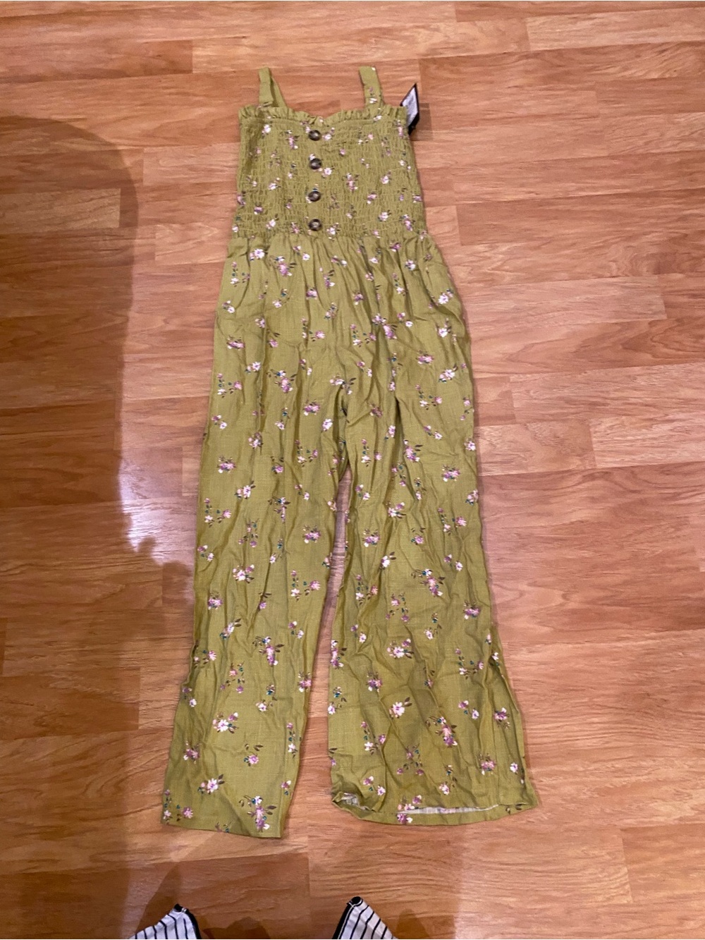 art class Olive Green Floral Smocked Jumpsuit Girls large